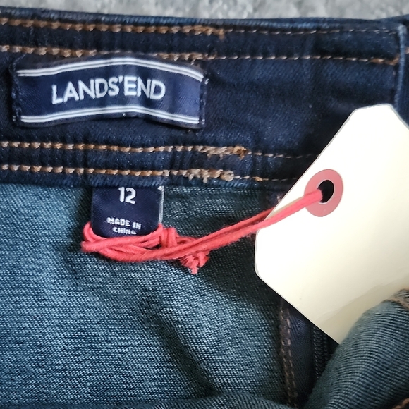 Lands' End Dark Wash Denim Pencil Skirt with Patch Pockets Sz 12 Casual Modest - Picture 2 of 10